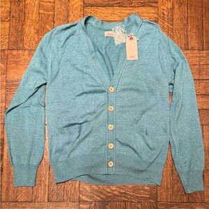 Bolivares Javier Blue Cardigan Sweater Size Small 100% Cotton New with Tags